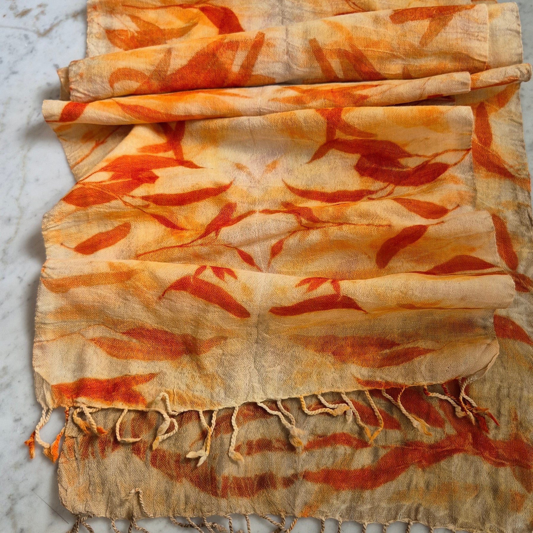 Pure wool scarf ecoprinted eucalyptus