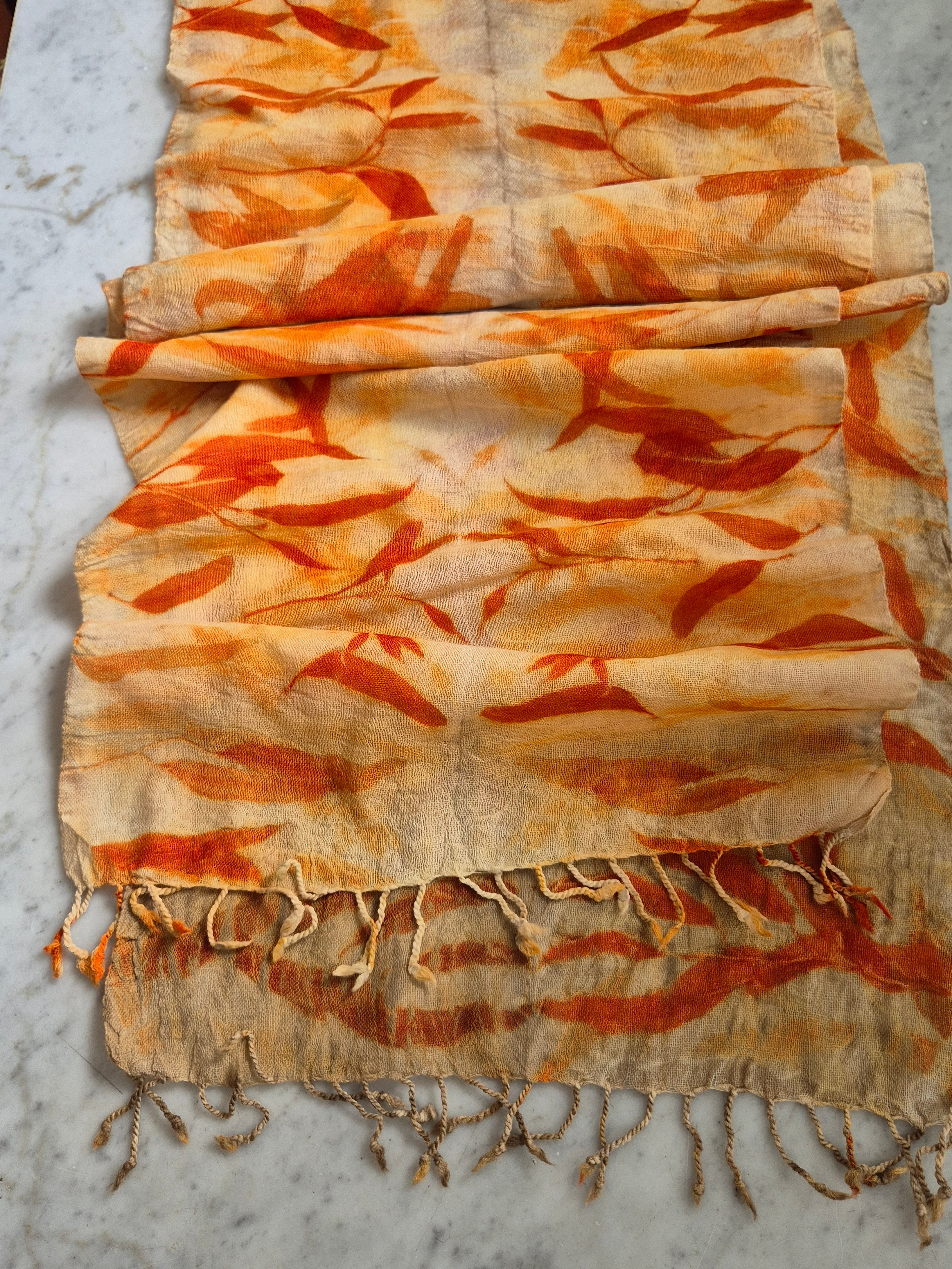 Pure wool scarf ecoprinted eucalyptus