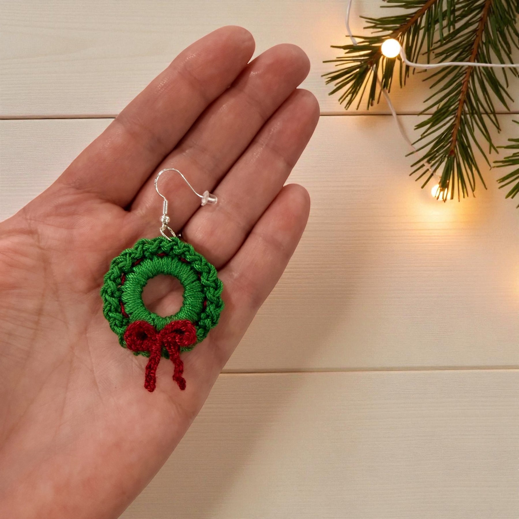 Crochet Earrings - Classic Christmas Wreath