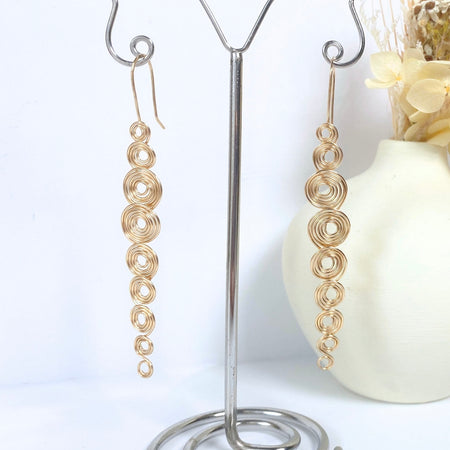 Multi spirals gold dangle earrings  | 14k gold-filled  or Copper wire | Celtic-inspired statement jewellery