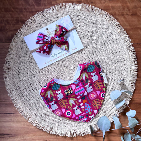 Christmas Baby Bib and Bow Set - Red Koalas