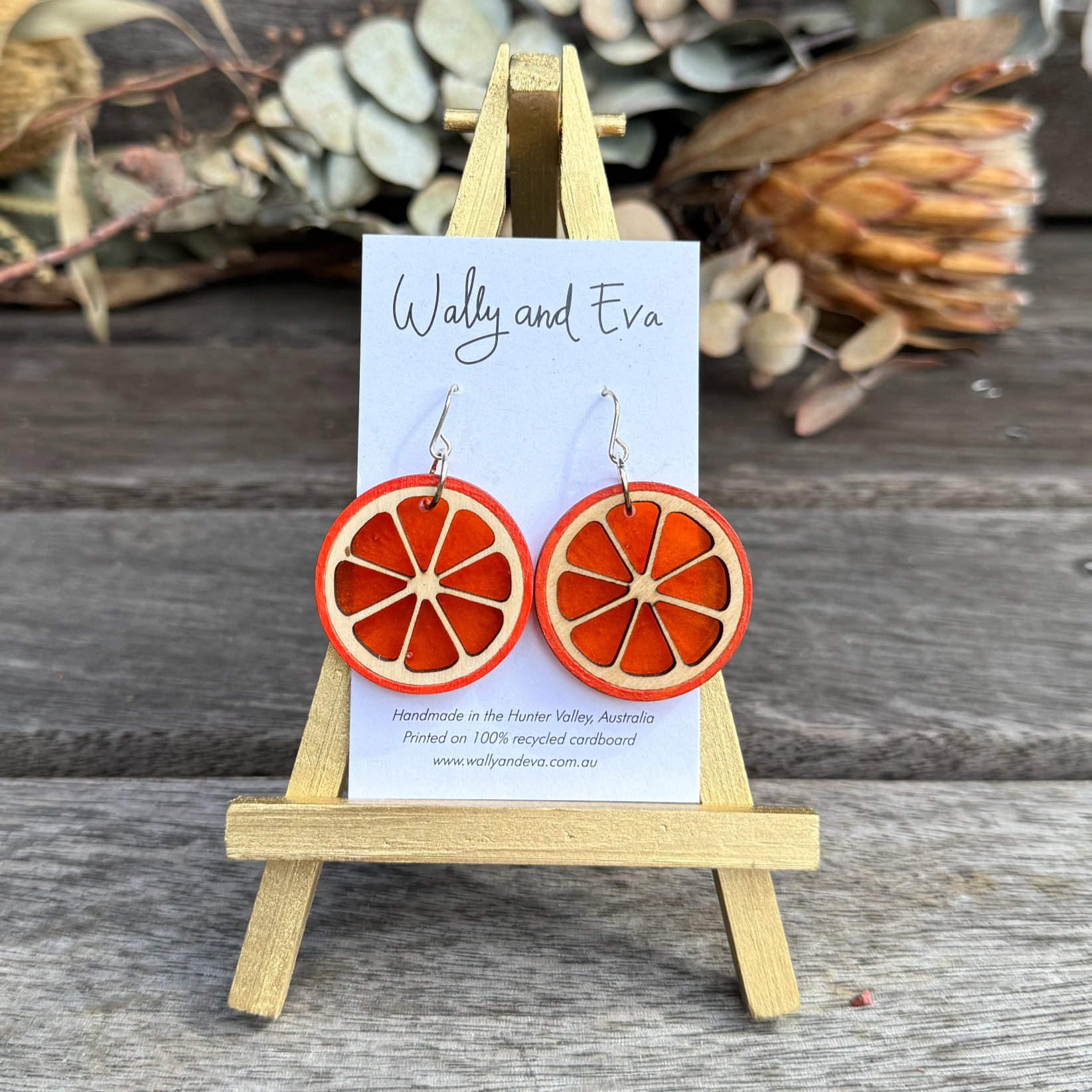 Orange Slice Hand Painted Wood and Resin Earrings