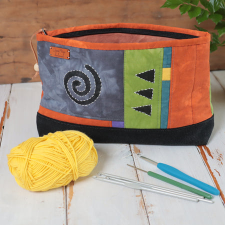 Hand Dyed Zipper Bag, Makeup Bag, Sewing Pouch, Ochre and Charcoal