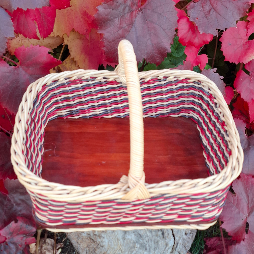 Large Rectangular black red and natural basket.