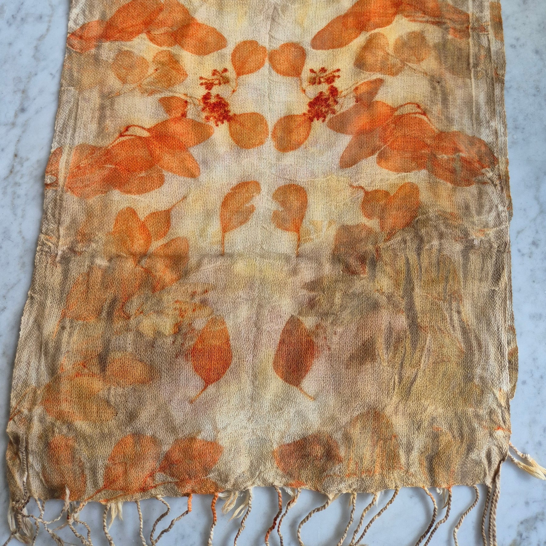 Pure wool luxury scarf ecoprinted eucalyptus
