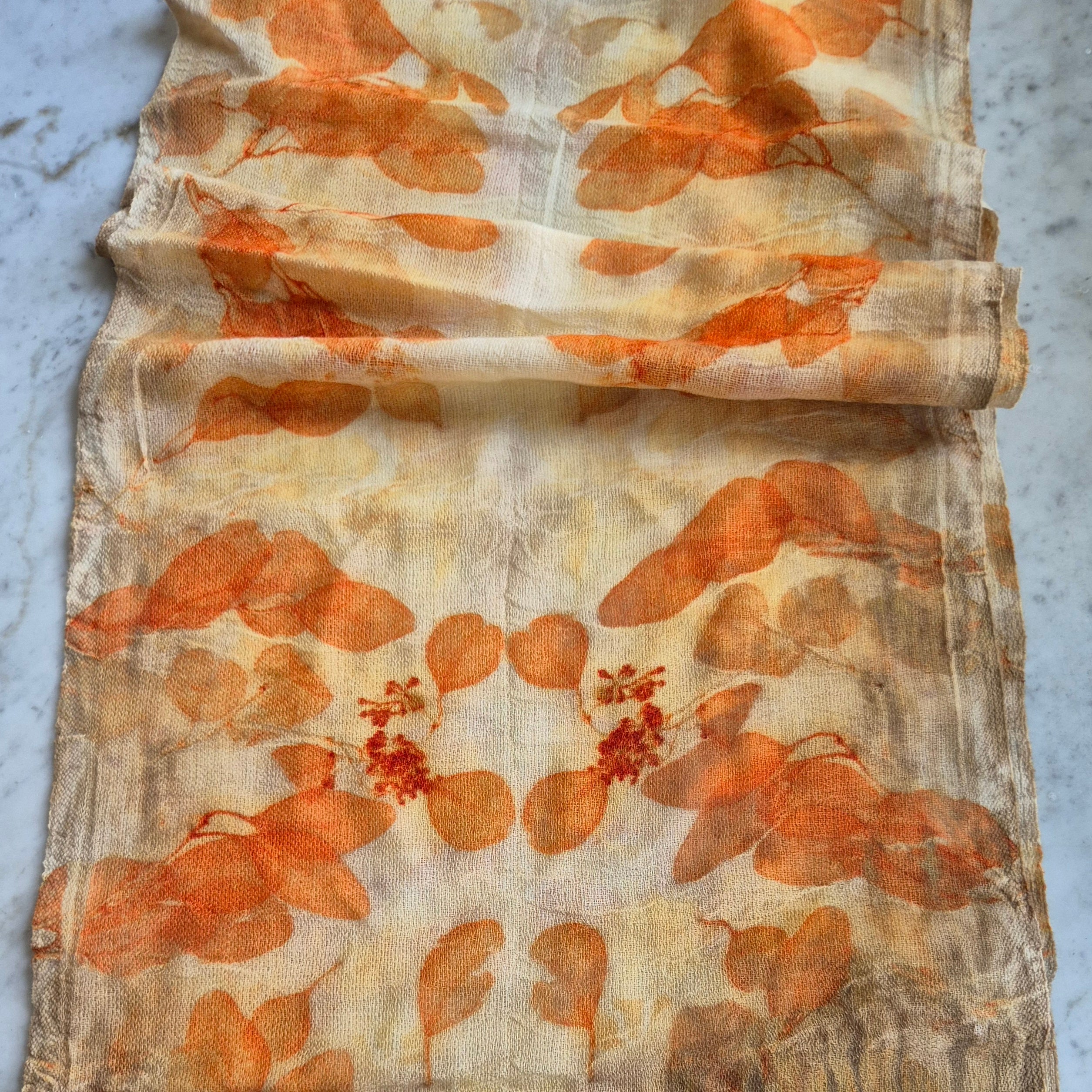 Pure wool luxury scarf ecoprinted eucalyptus