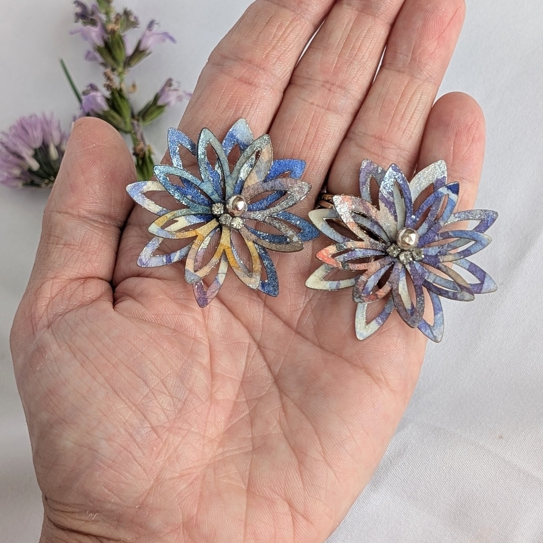 Made to Order Watercolour Floral Earrings – Lobe or Helix Piercing