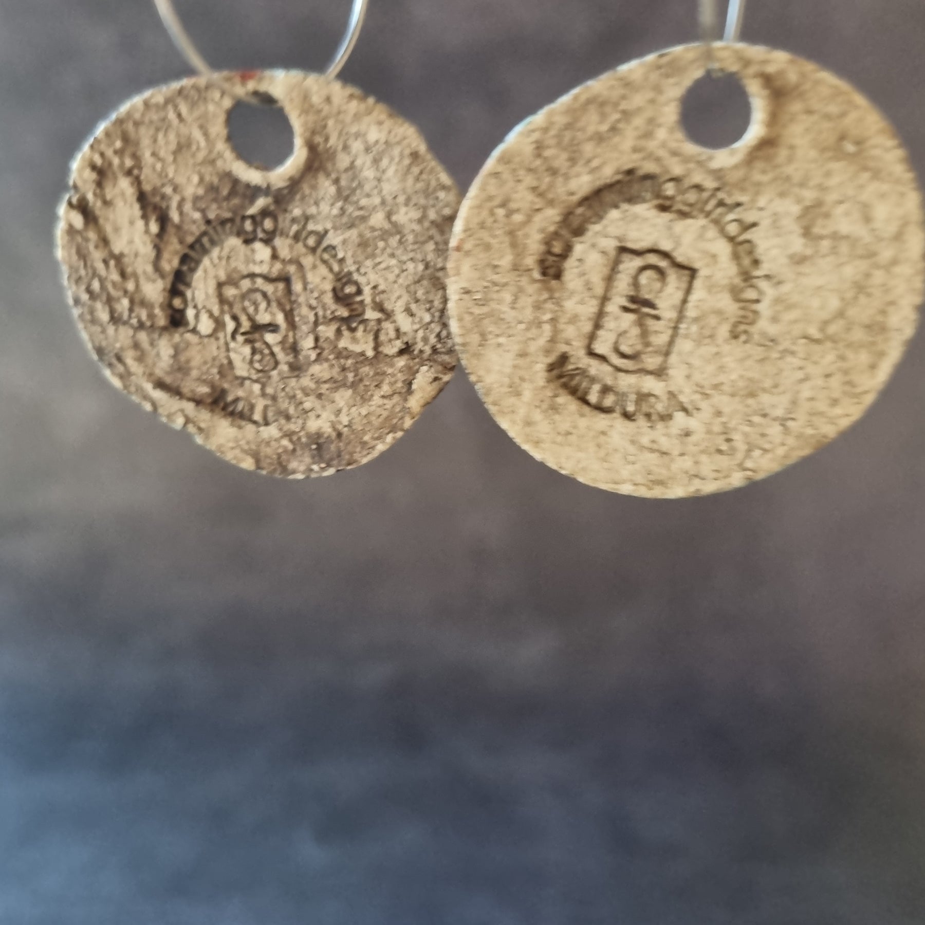 Handmade Stoneware Ceramic Earrings, pink-mustard-green multi-coloured, 35mm diameter, pierced ears