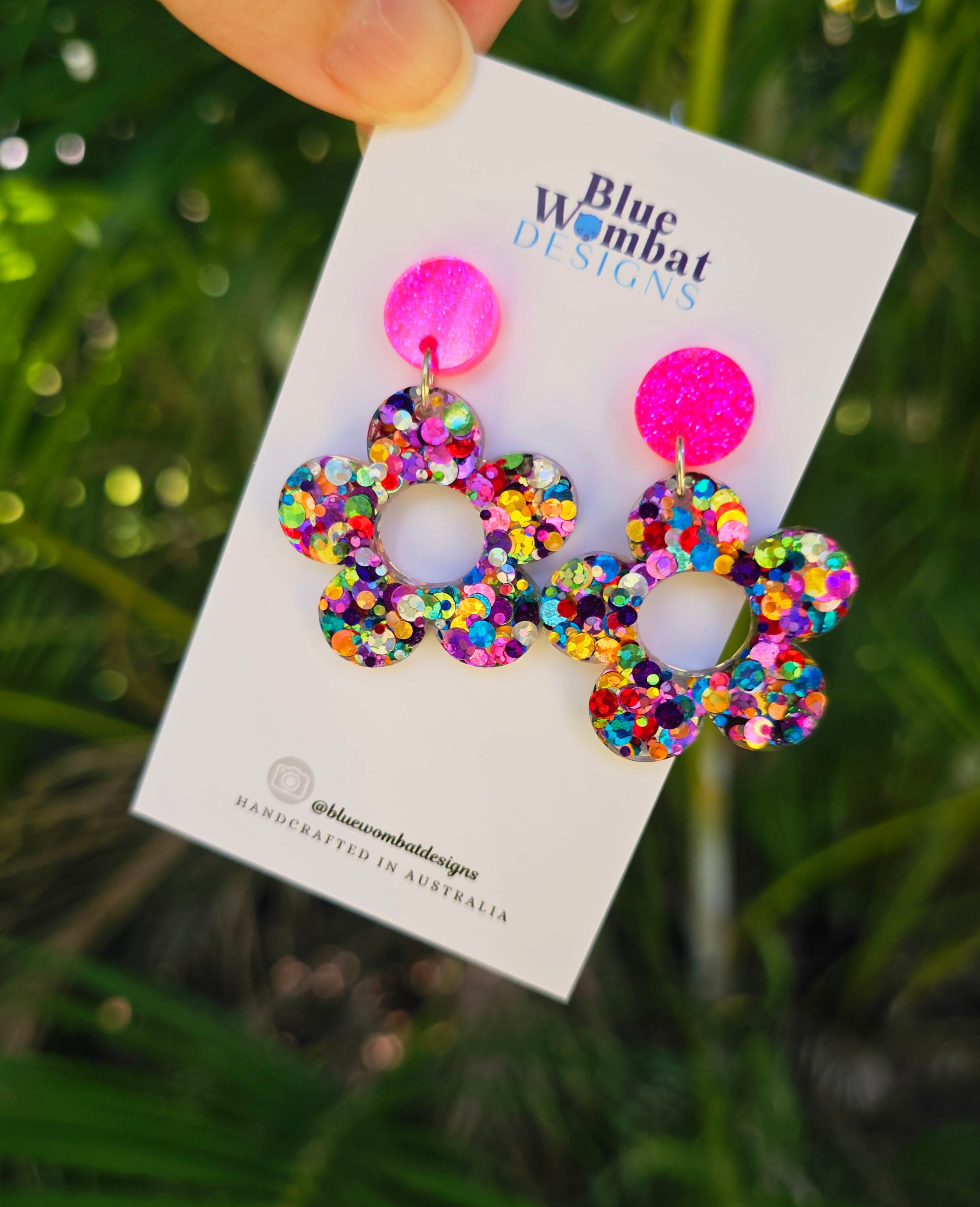 Resin Glitter Colourful Flower Dangle Earrings