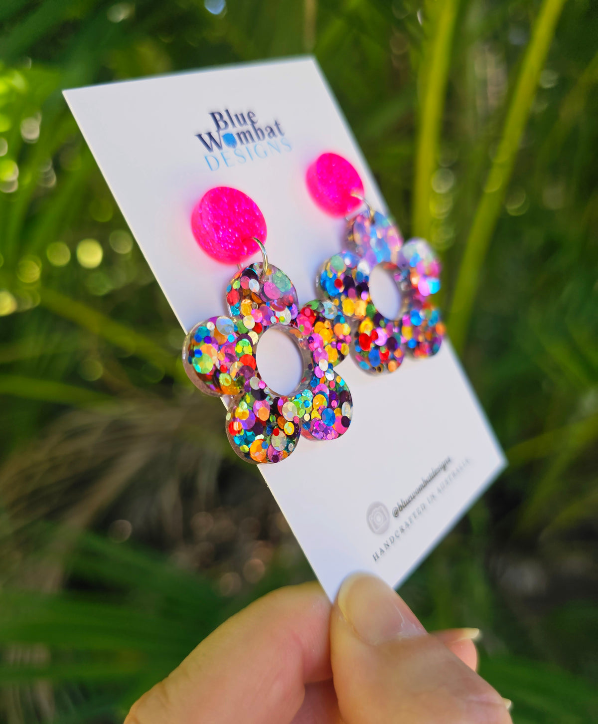 Resin Glitter Colourful Flower Dangle Earrings