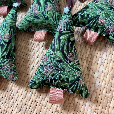 Christmas Fabric Tree Ornaments - Set of 7 - Green