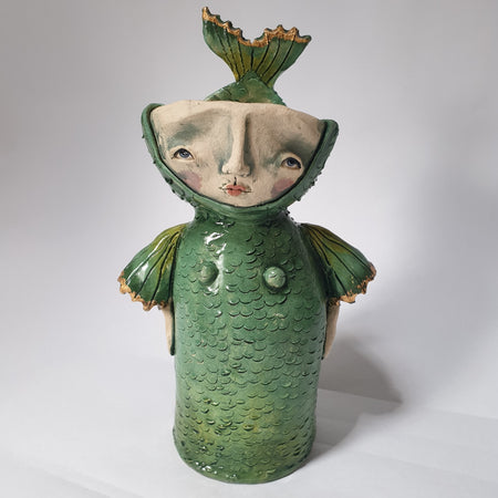 Mermaid, green, gold, gift, candlestick