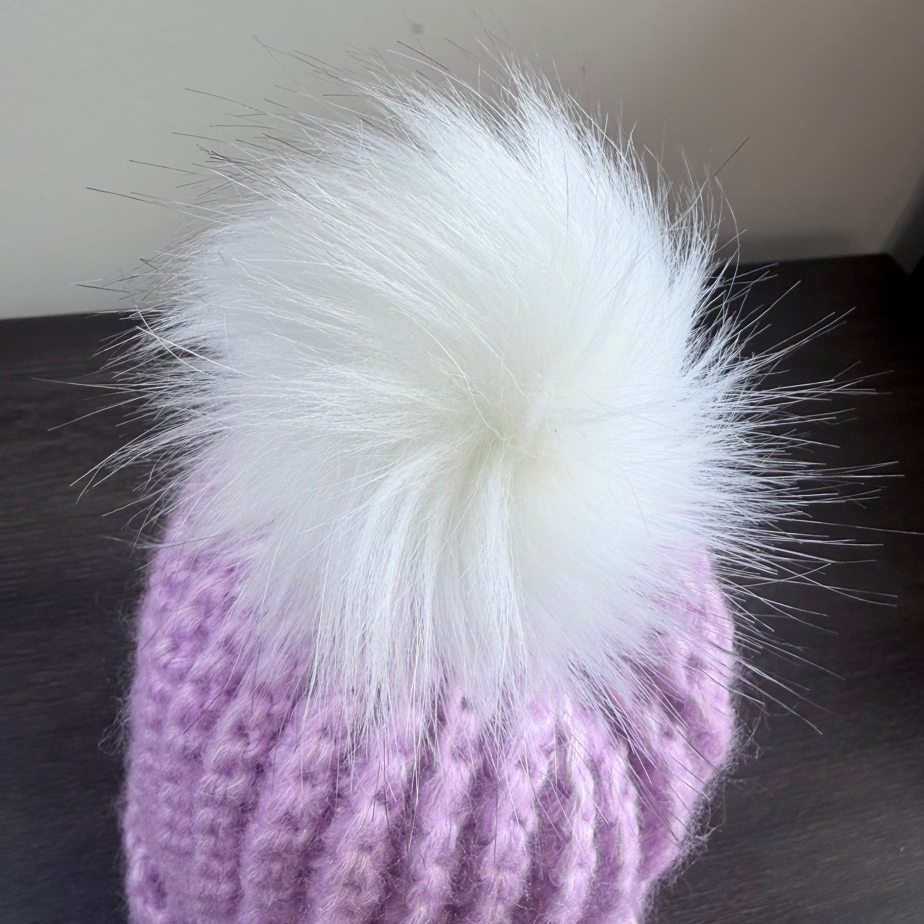 #115 Childs Beanie with faux fur bobble