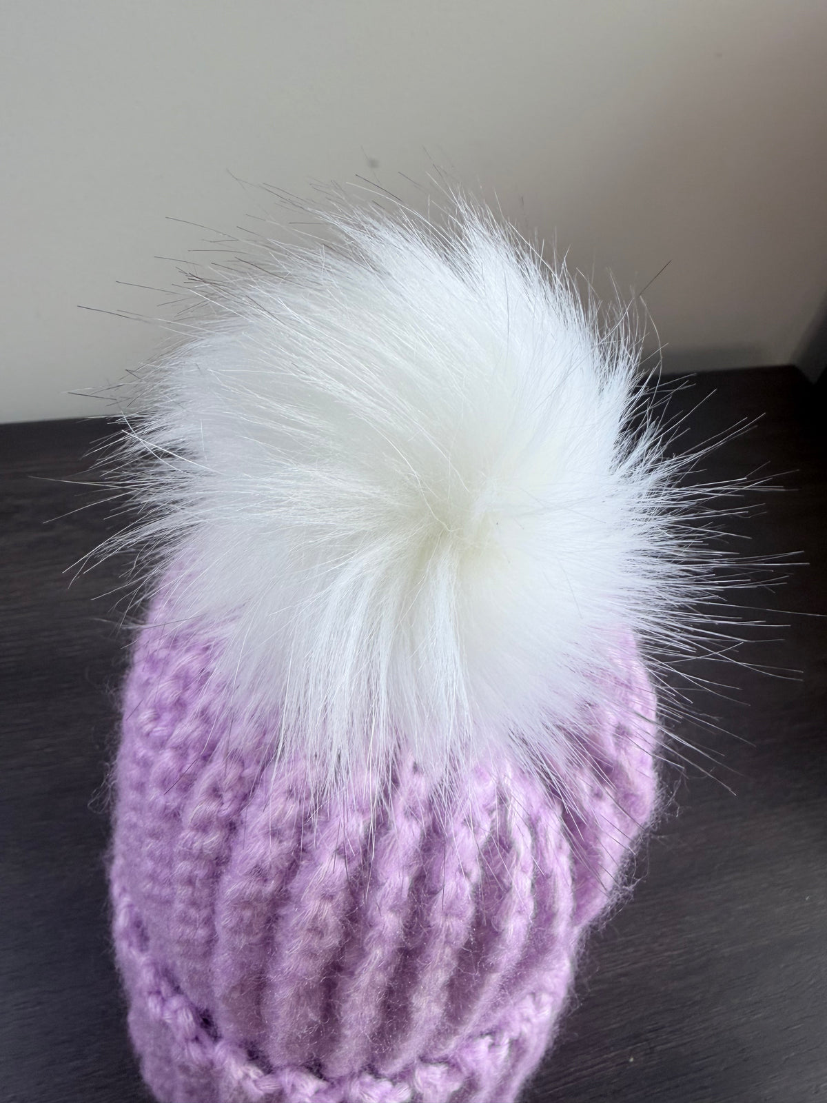 #115 Childs Beanie with faux fur bobble