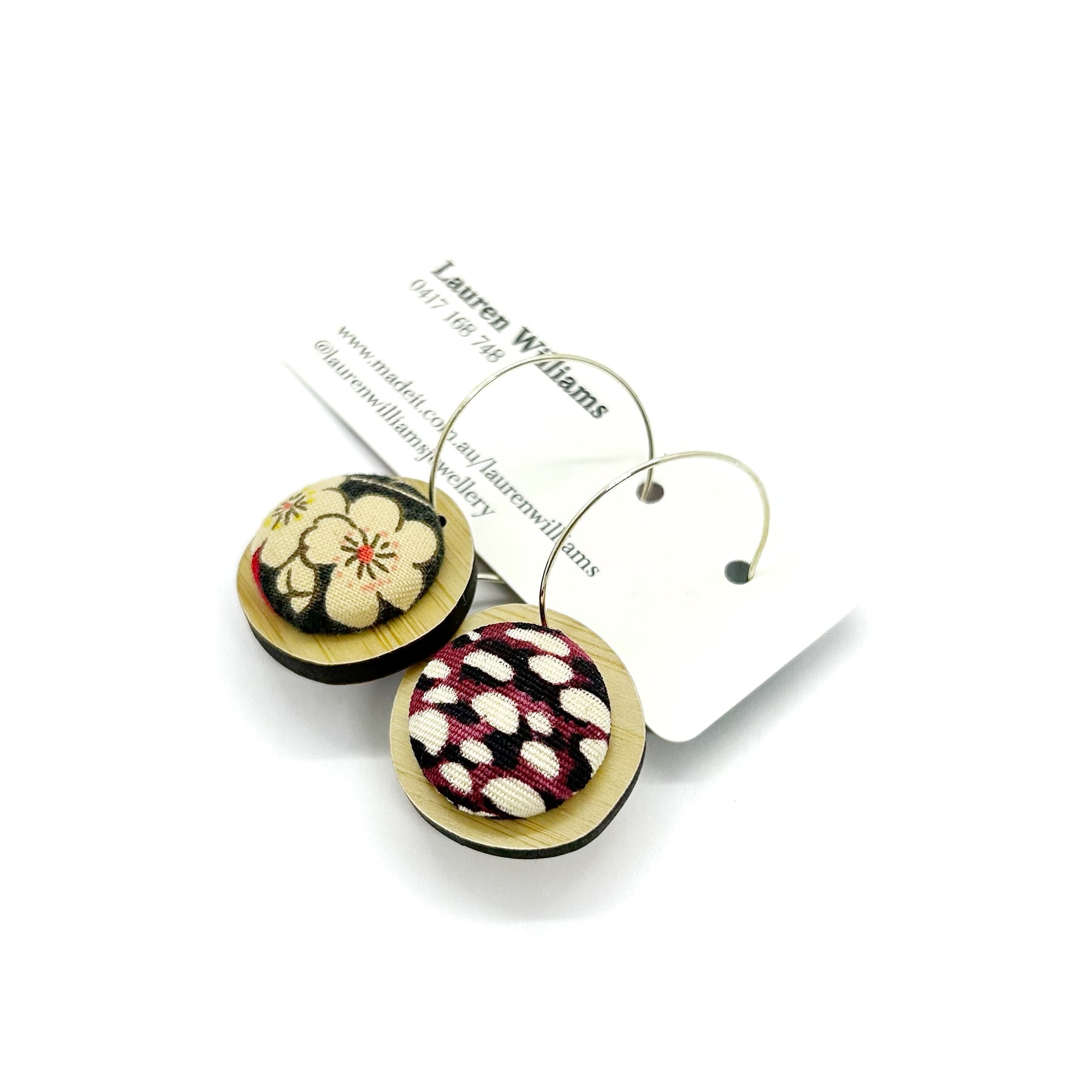 Double Sided Pebble Earrings - Pink and Black Blossom