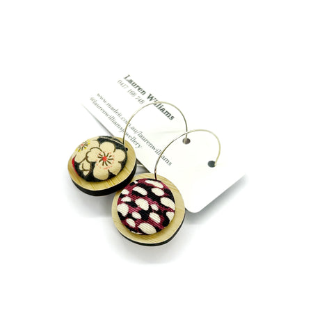 Double Sided Pebble Earrings - Pink and Black Blossom