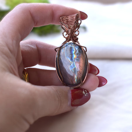 Burnished Light - Handcrafted Fire Labradorite Pendant