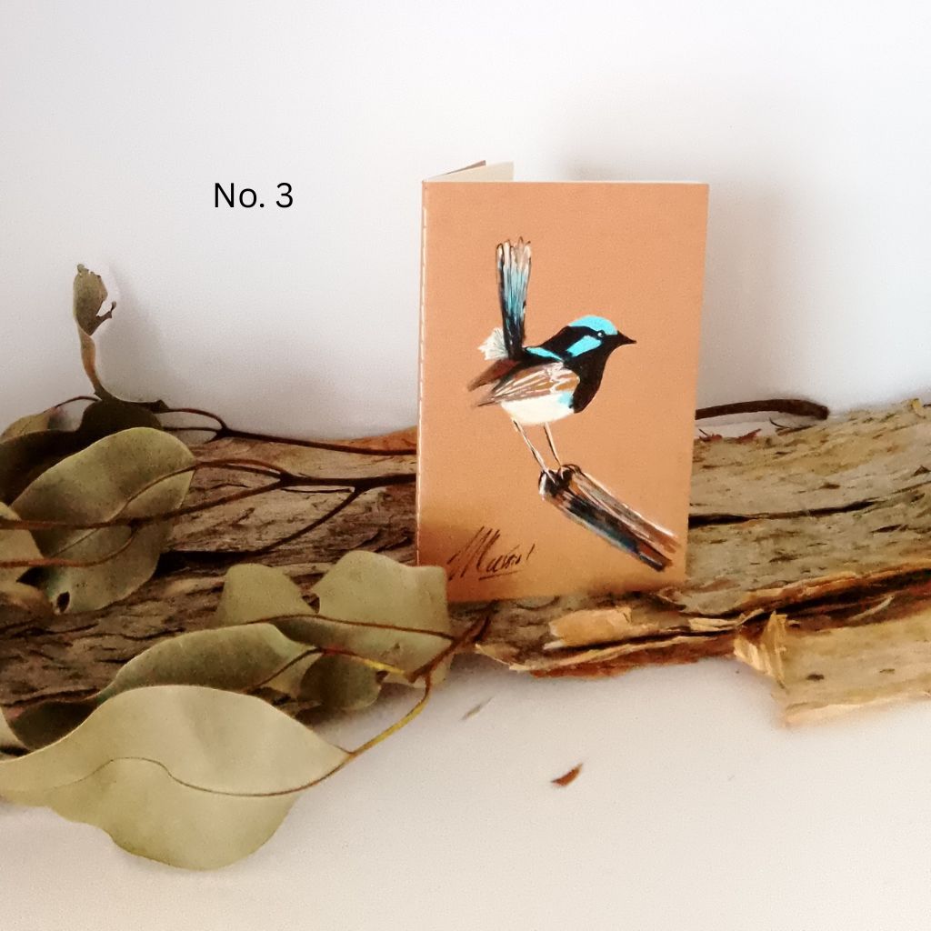 Pocket Handpainted Notebooks - Blue Wren. Single or set of 3