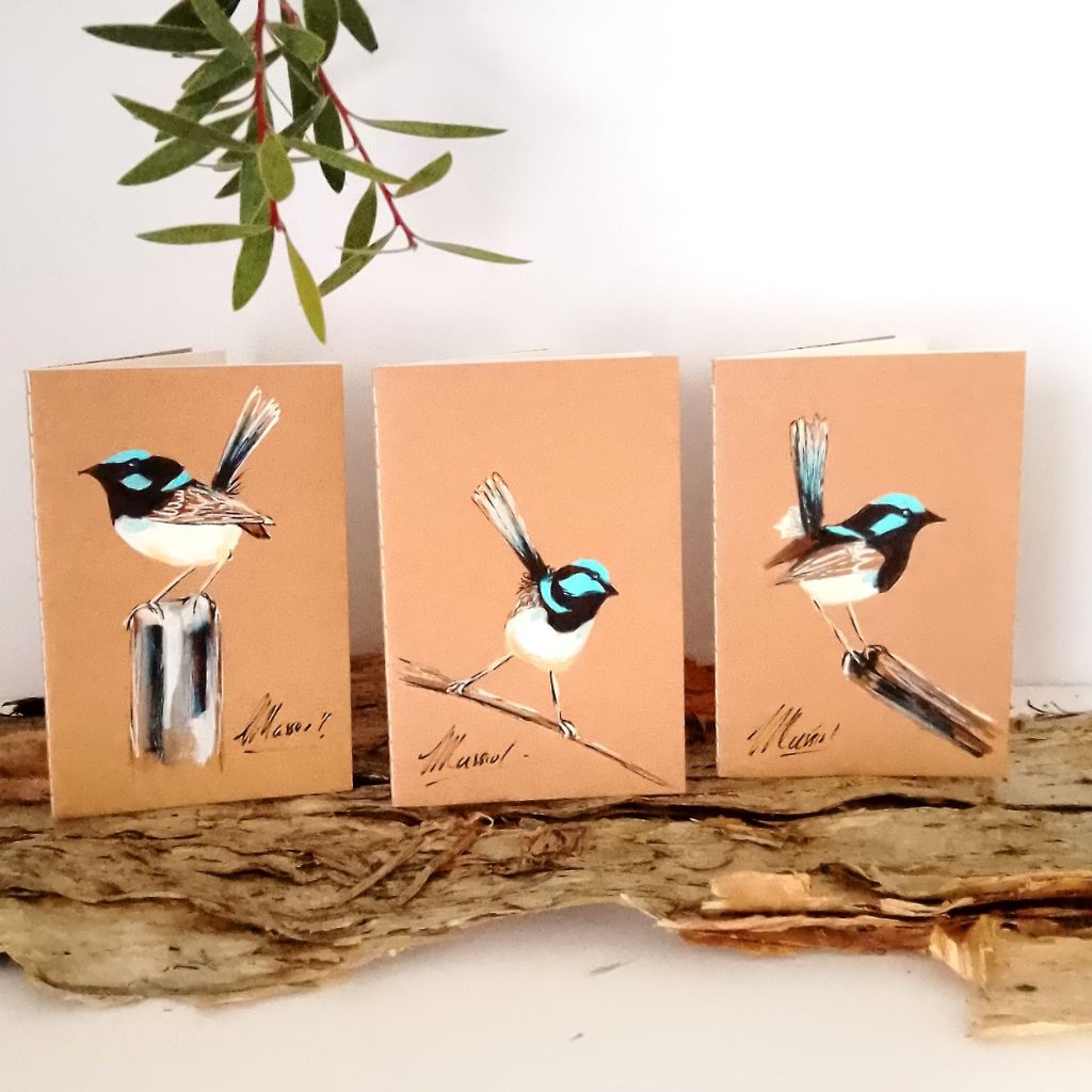 Pocket Handpainted Notebooks - Blue Wren. Single or set of 3
