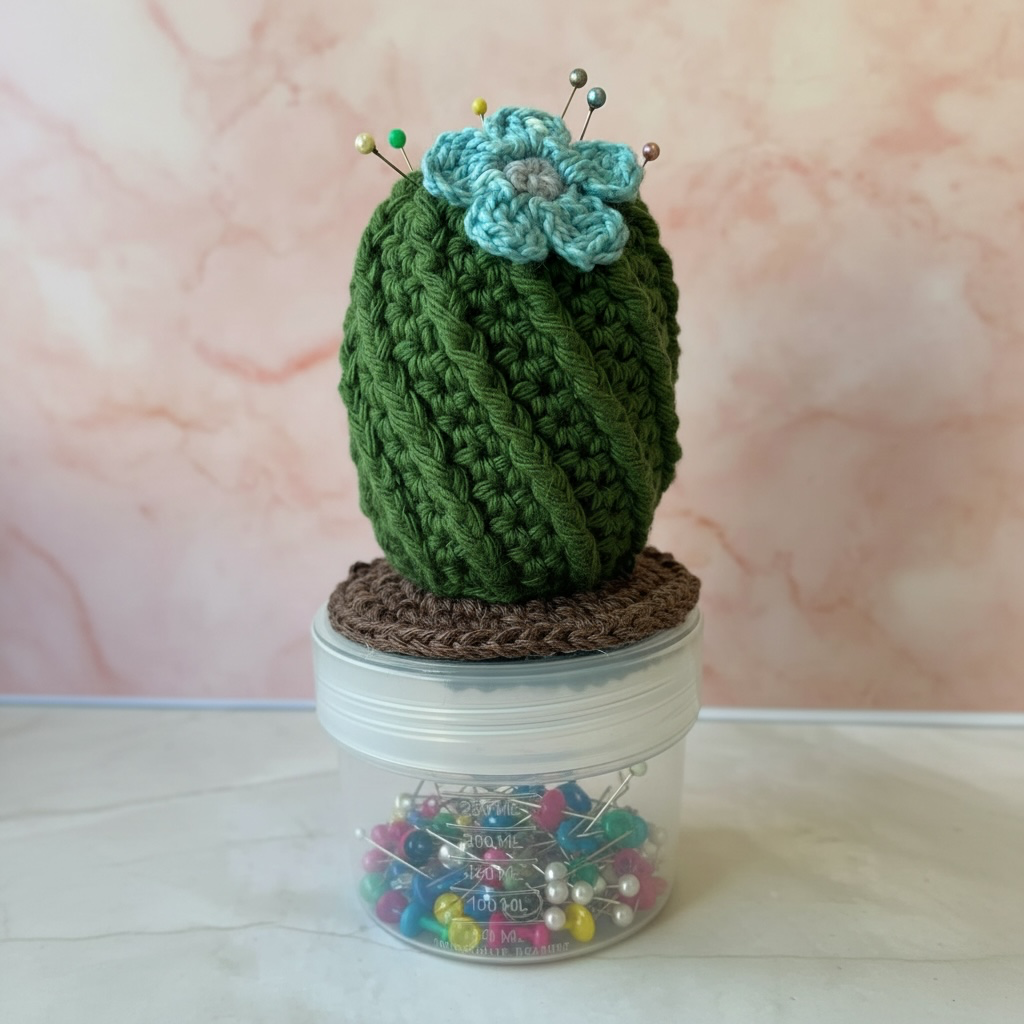 Crochet Cactus Pin Cushion with Needle Sharpener – Handmade Amigurumi Cactus – Sewing & Quilting Gift