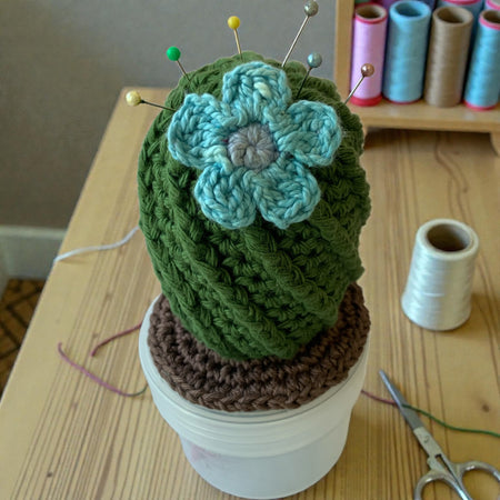 Crochet Cactus Pin Cushion with Needle Sharpener – Handmade Amigurumi Cactus – Sewing & Quilting Gift