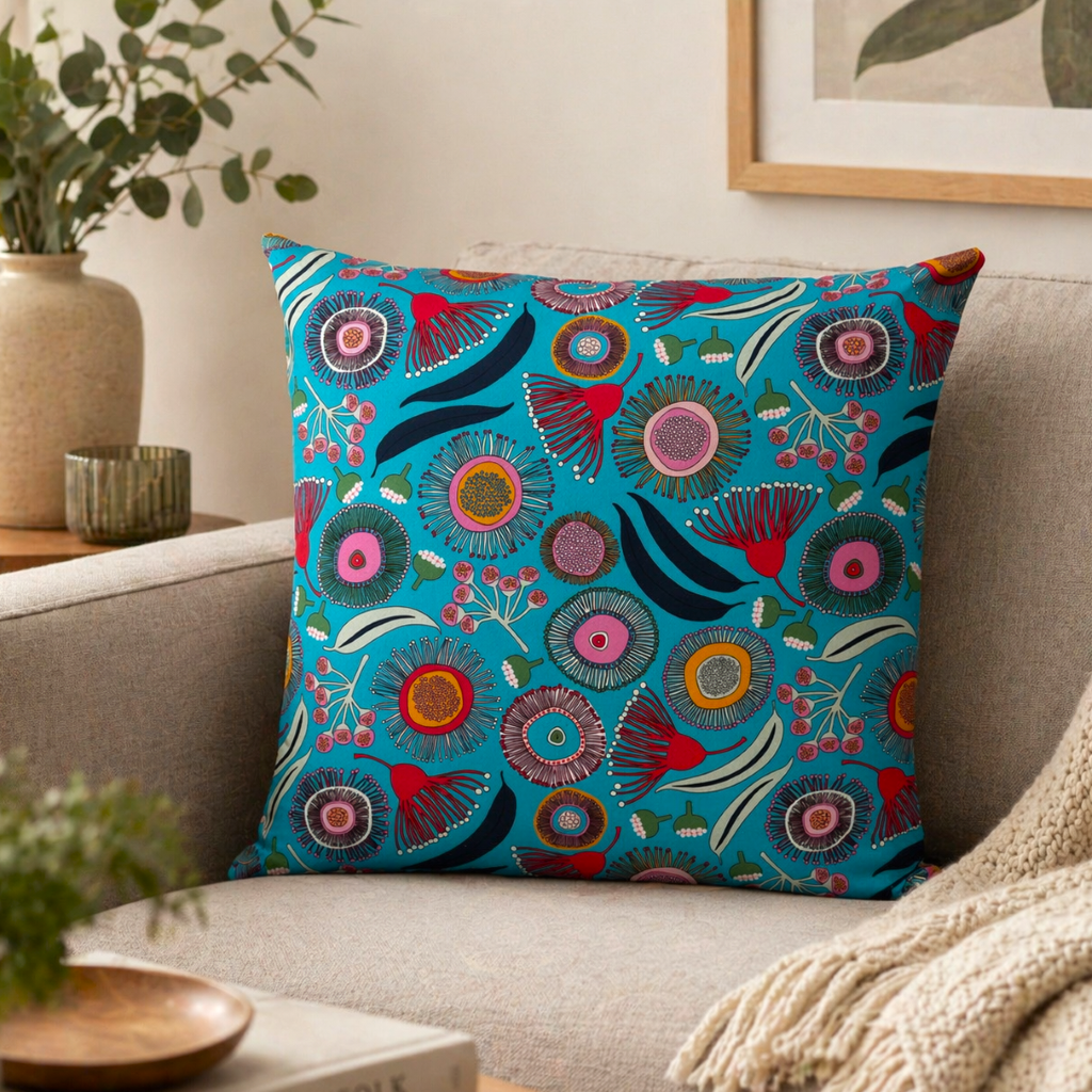 Vibrant blue native floral cushion cover- 45x45cm