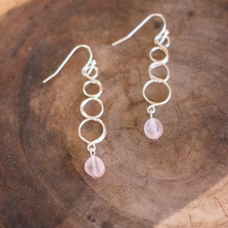Natural Rose Quartz Gemstone Silver Earrings | Crystal Jewellery