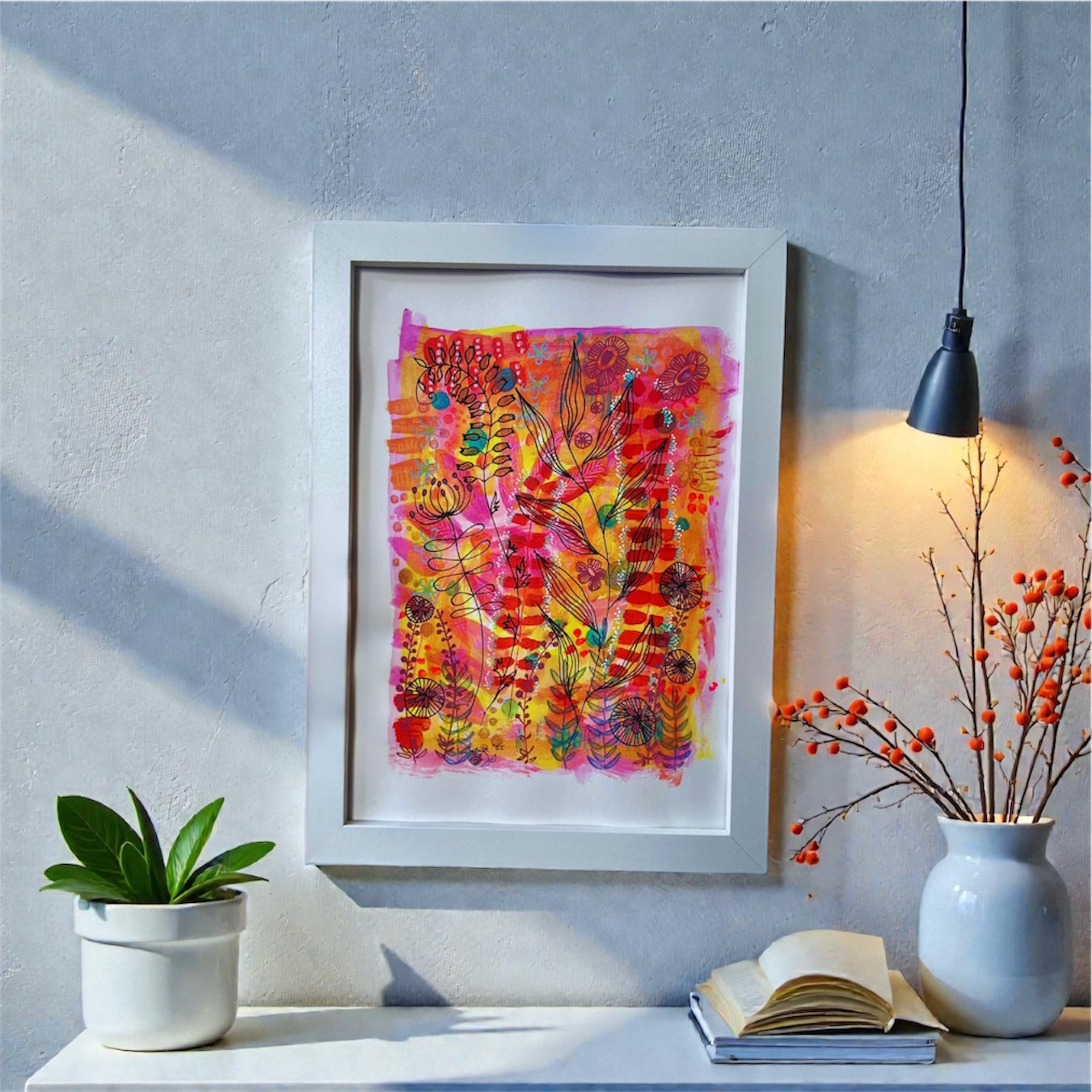 Original Hand Painted Art :  Summer Beach Garden