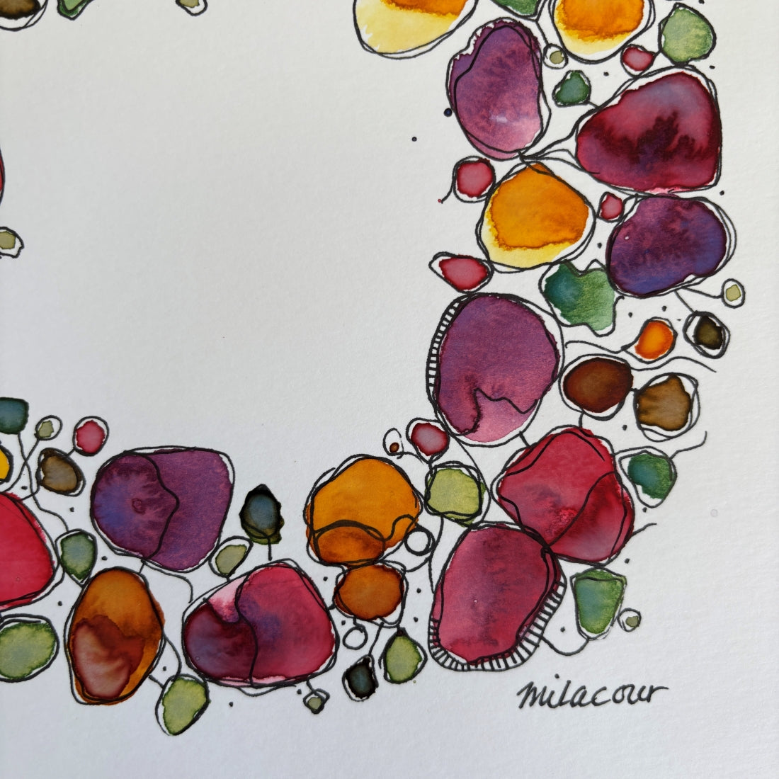 Original Handpainted Art | Flower Wreath in Purple, Pink and Green
