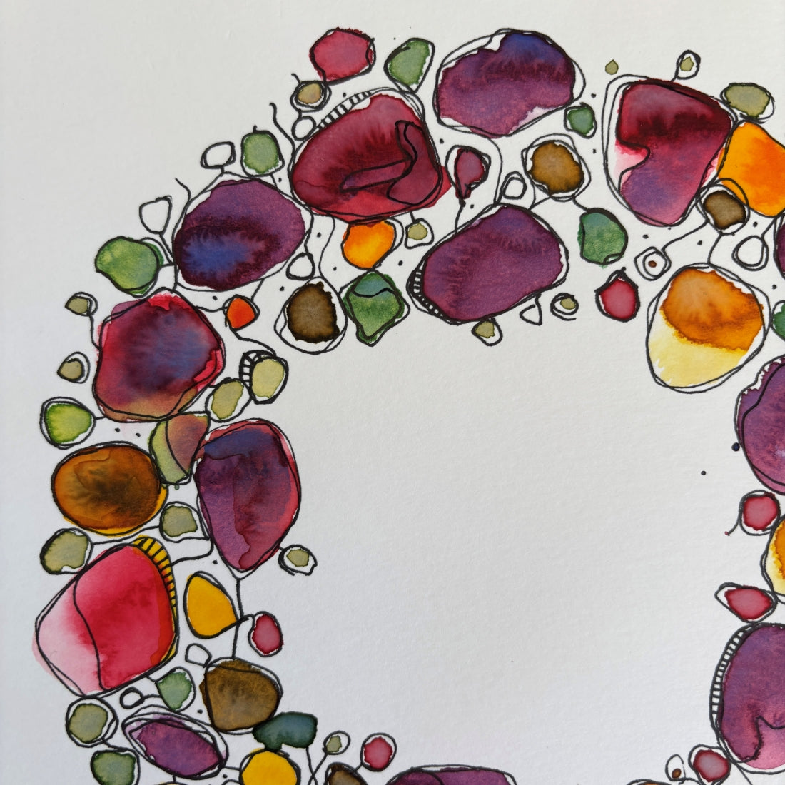 Original Handpainted Art | Flower Wreath in Purple, Pink and Green
