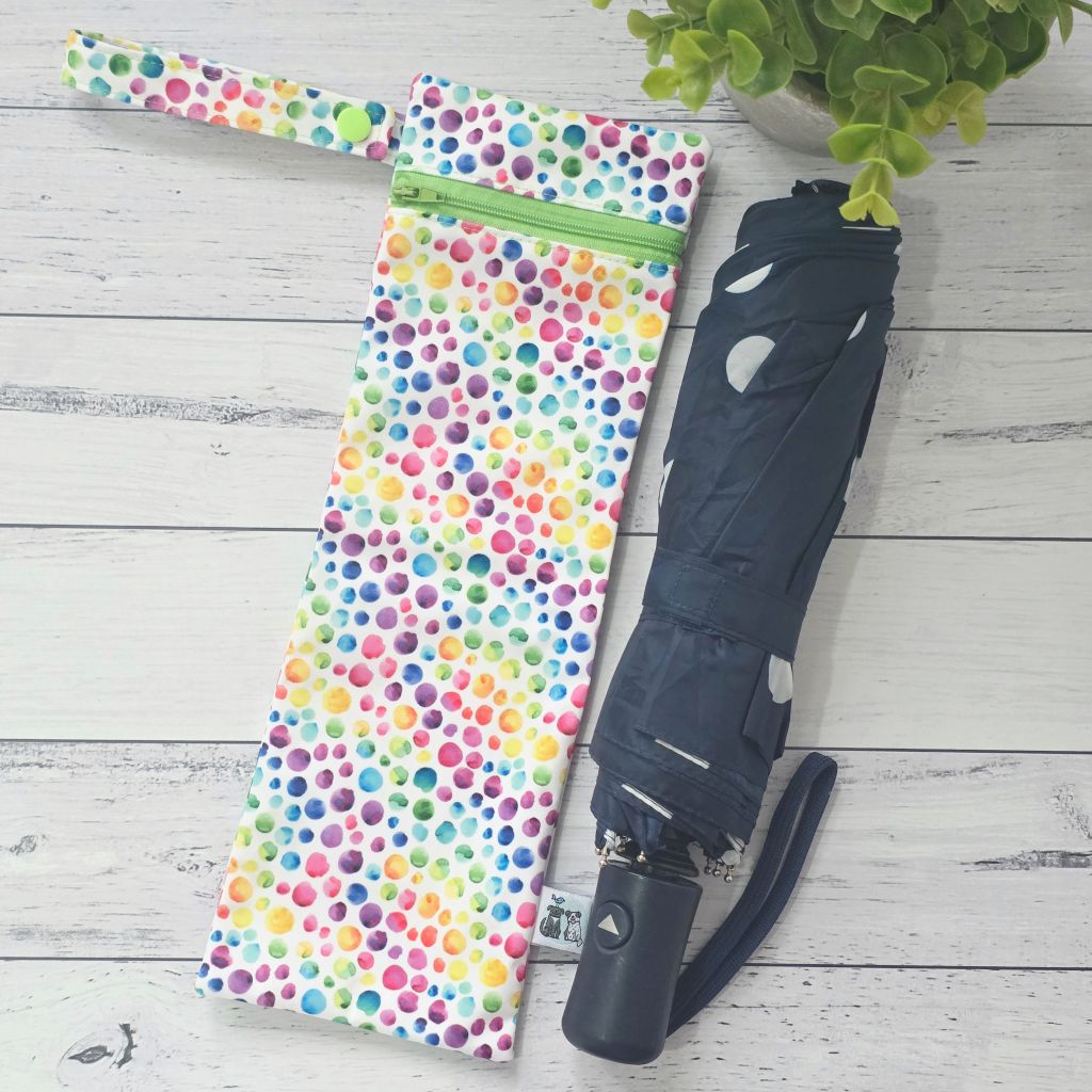 Umbrella Bag, Waterproof Reusable Zip Bag - Bright Spots or Bubble-O-Bill