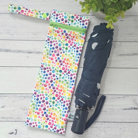 Umbrella Bag, Waterproof Reusable Zip Bag - Bright Spots or Bubble-O-Bill