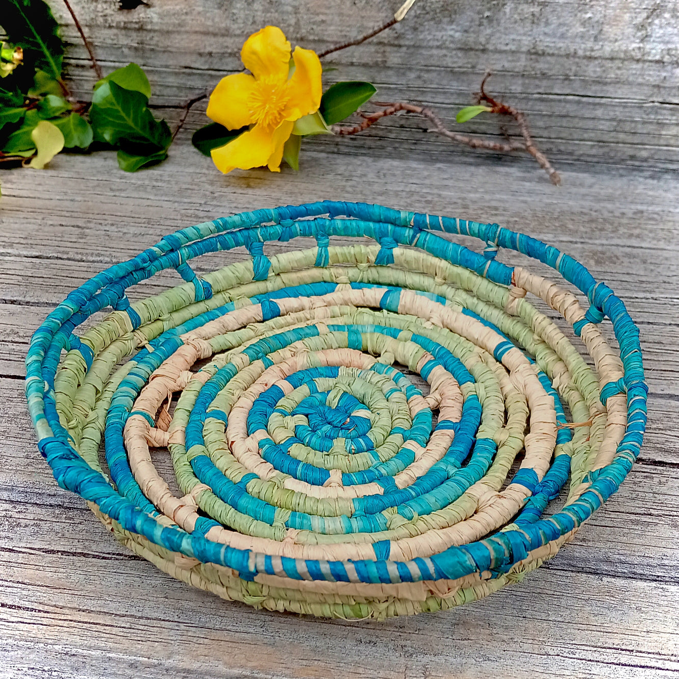 Small ornamental basket in ocean colours