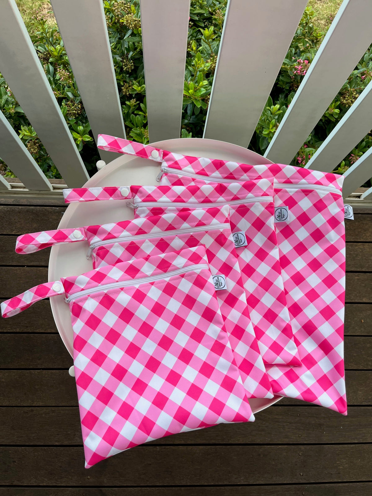 READY MADE Water-resistant wet bags - Love Blooms Pink Gingham (Annette Winter) | Ready to ship | FREE Postage