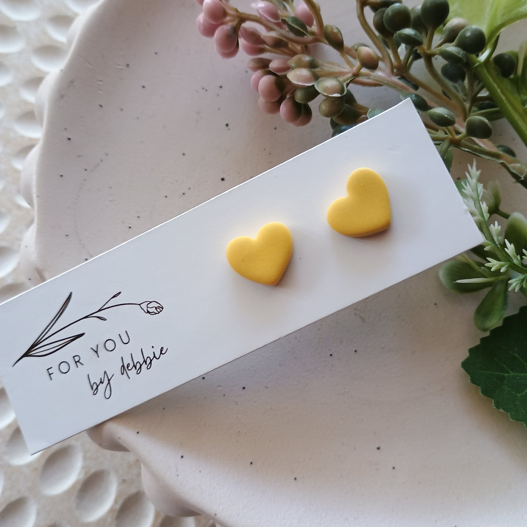 Yellow heart polymer clay stud earrings