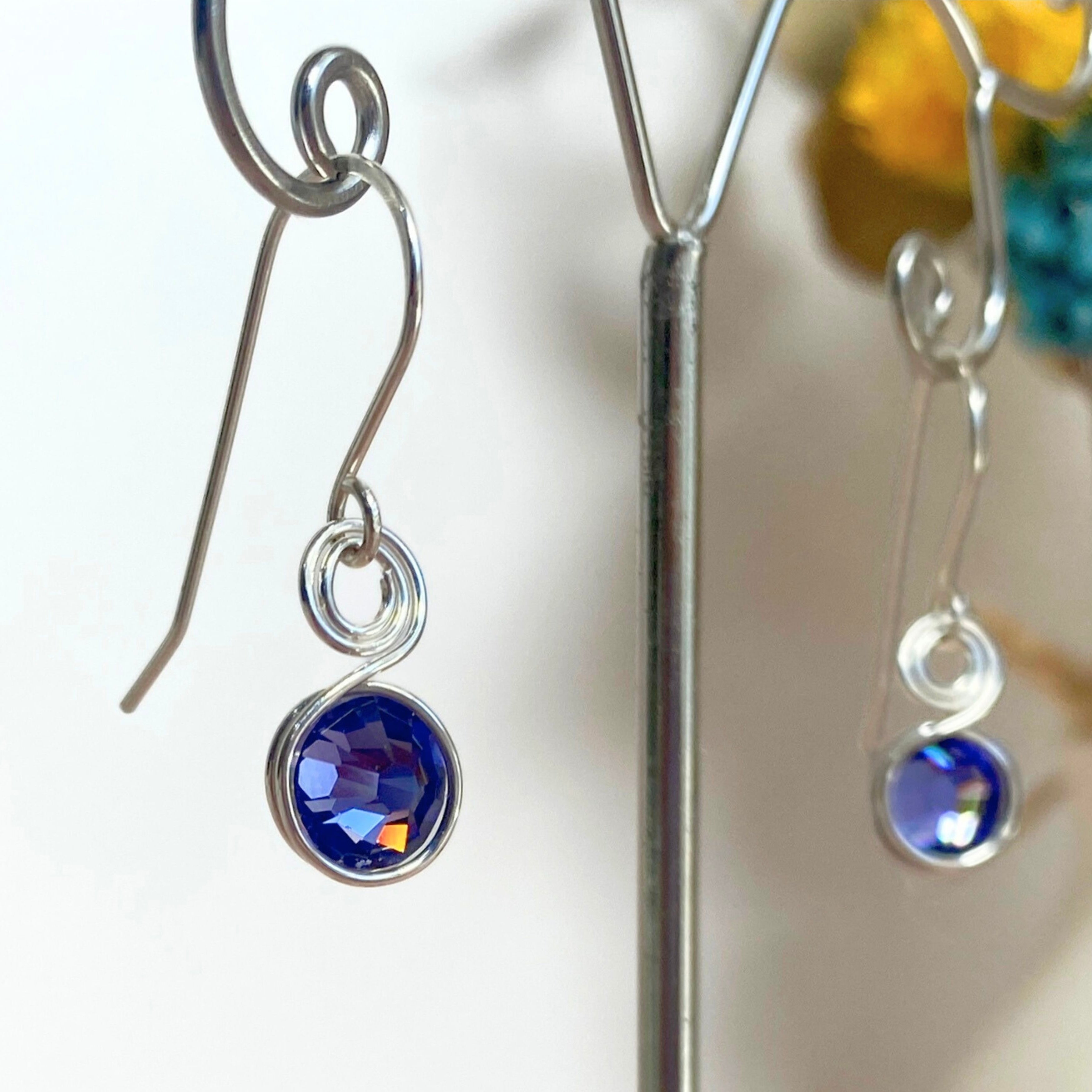 Tanzanite purple crystal dangle earrings | Sterling silver | December birthstone gift