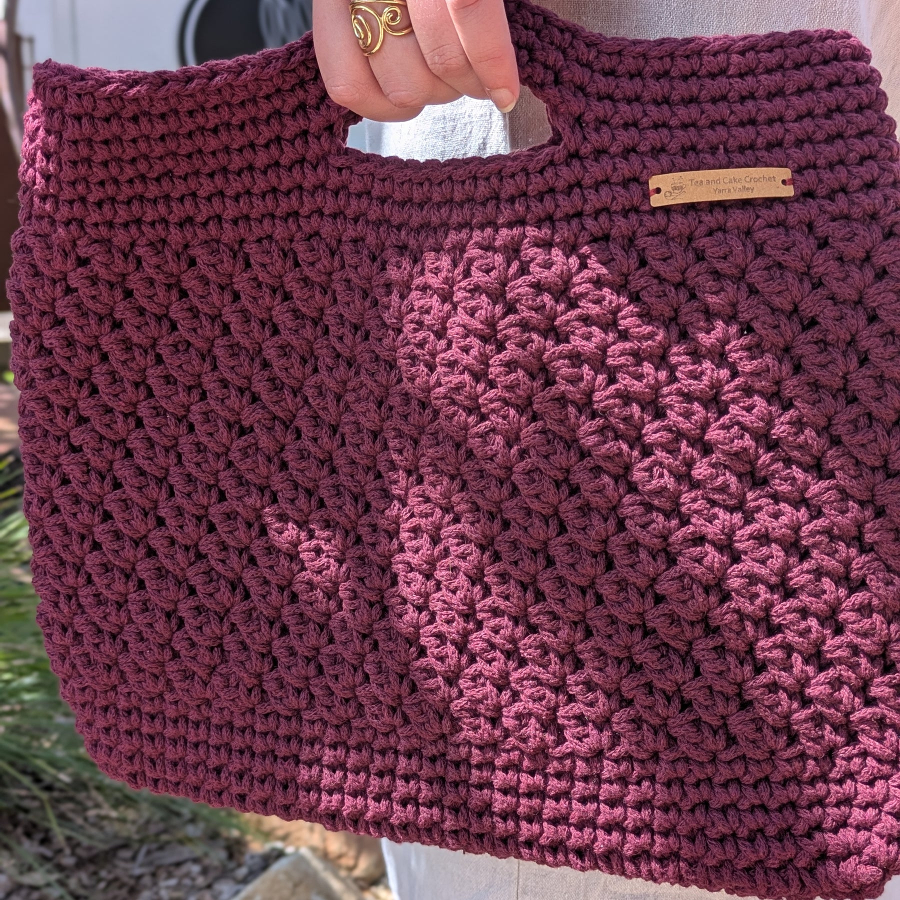 The Yarra Bag, Handmade Crochet Everyday Handbag in Plum