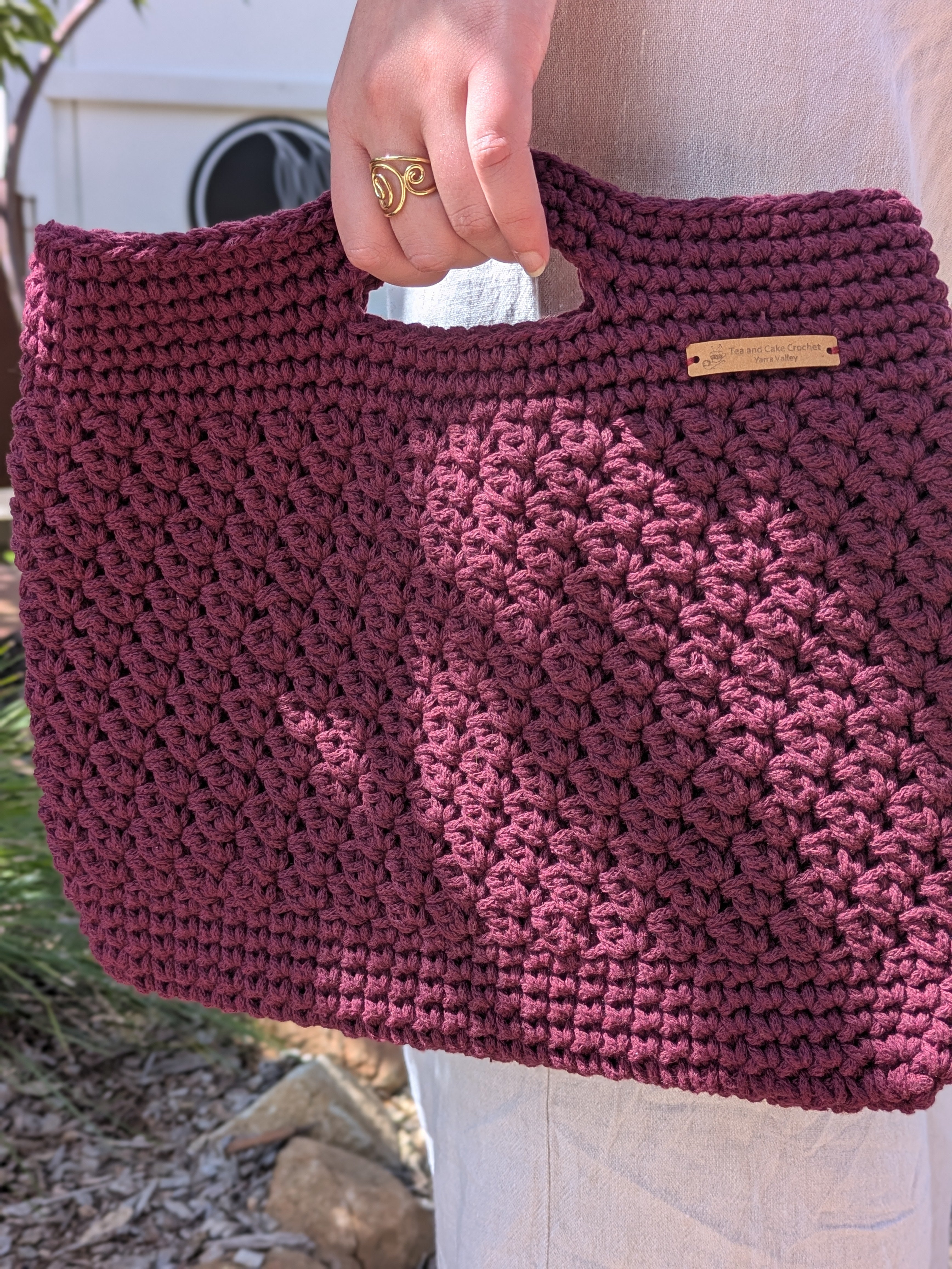 The Yarra Bag, Handmade Crochet Everyday Handbag in Plum