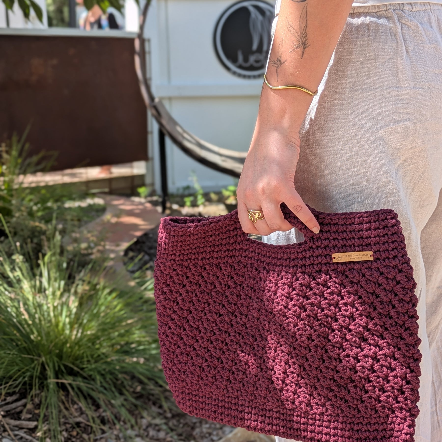 The Yarra Bag, Handmade Crochet Everyday Handbag in Plum