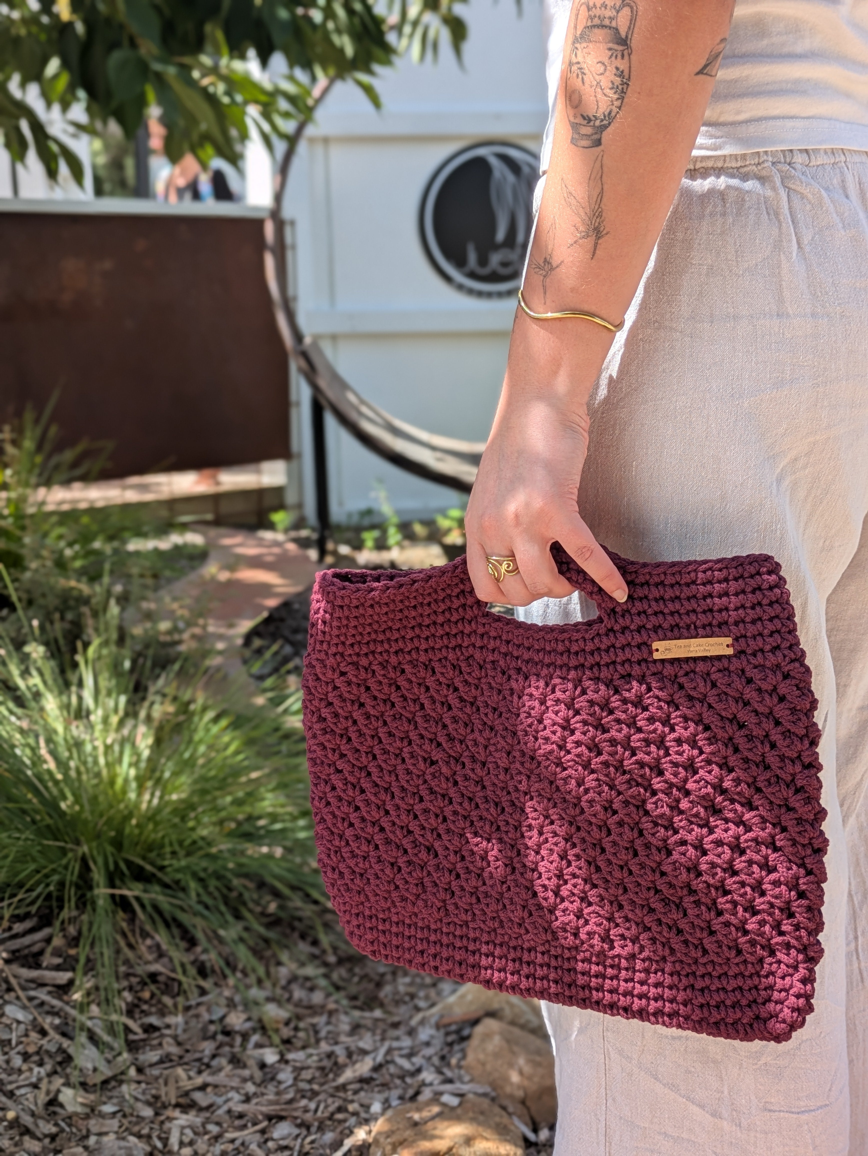 The Yarra Bag, Handmade Crochet Everyday Handbag in Plum