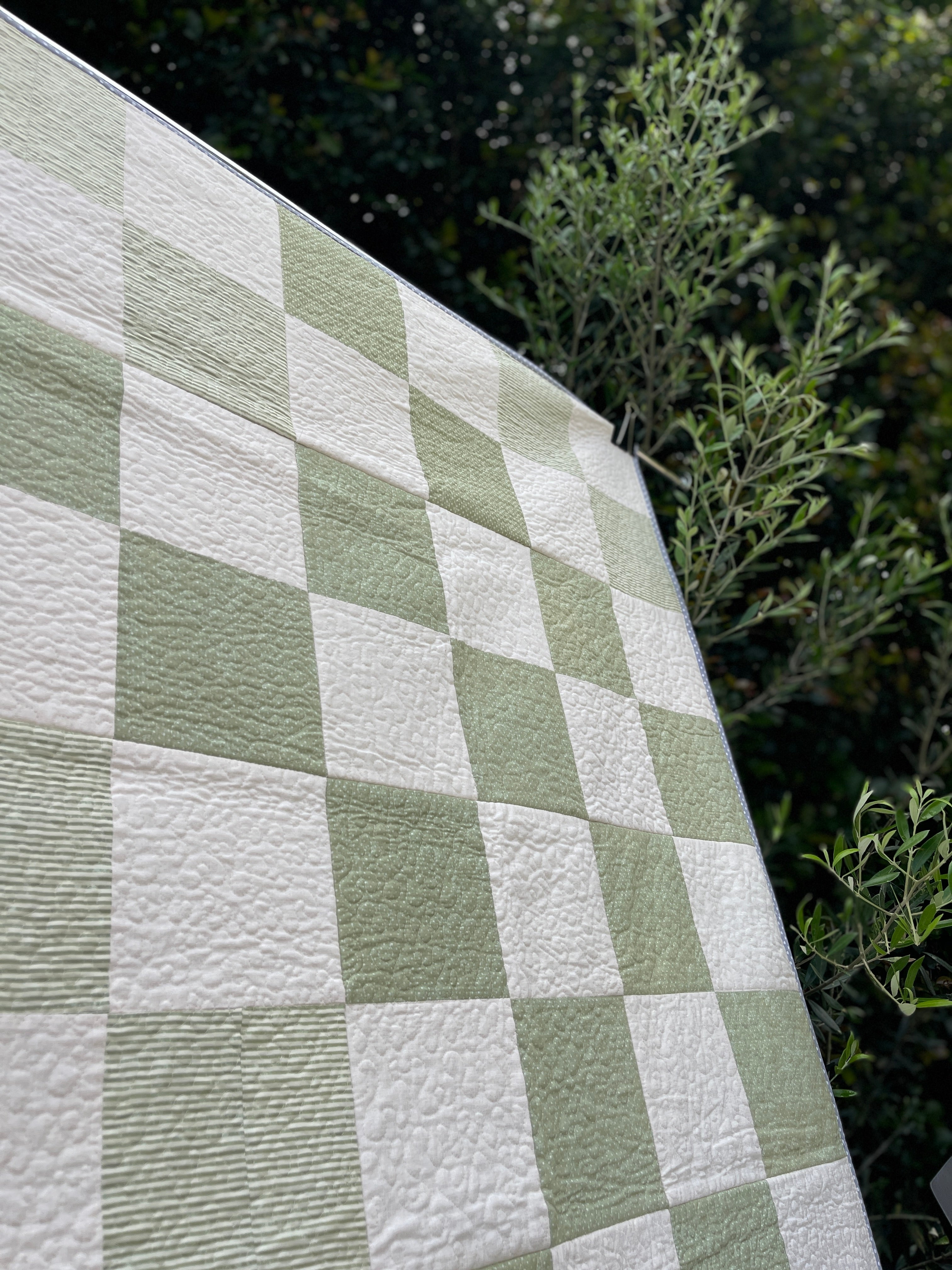 Checkerboard Quilt - Green & Cream, soft , textured and cozy