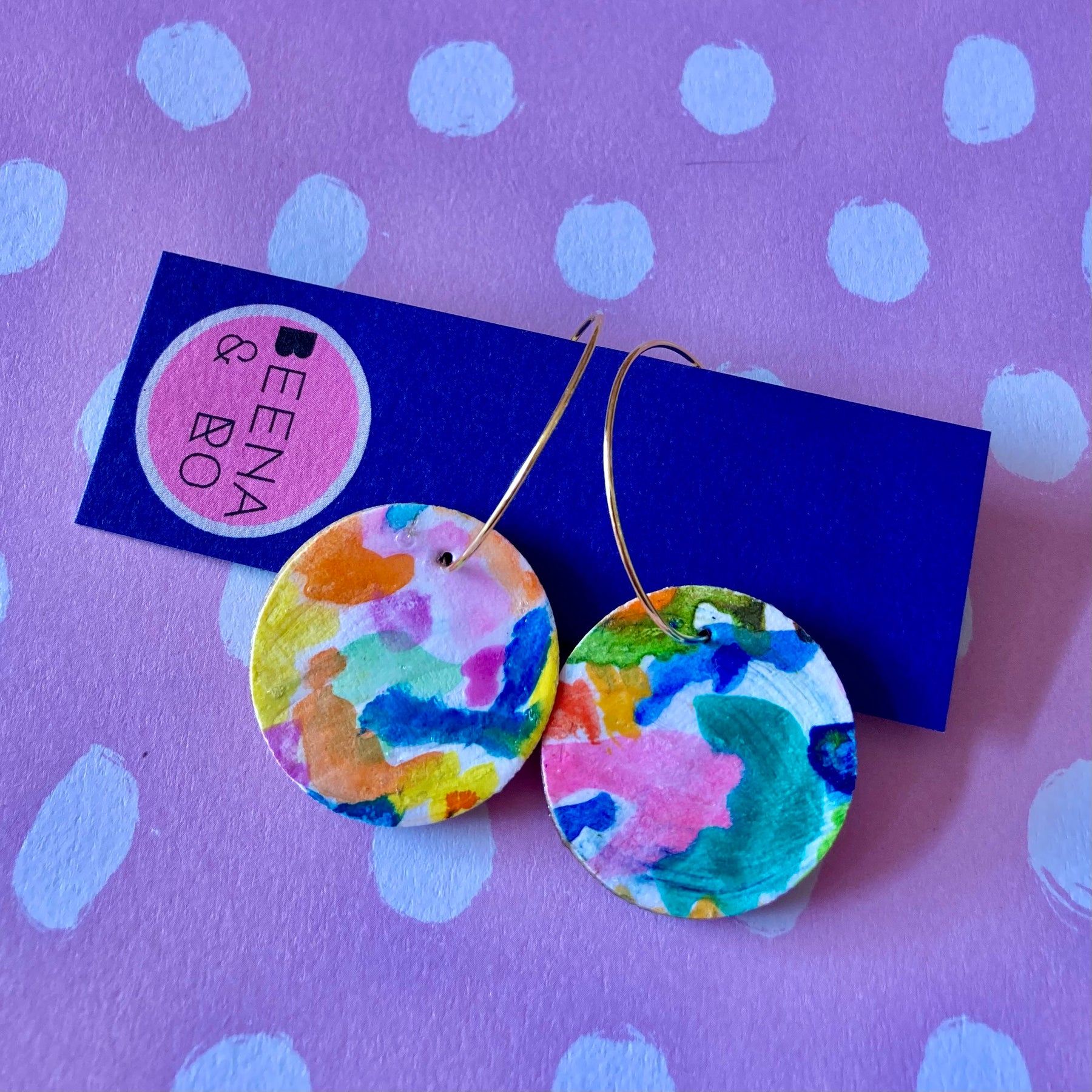 Water color handpainted disc earrings