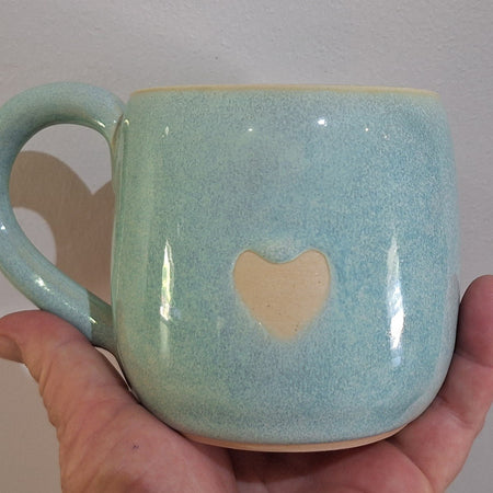 Pottery coffee mug - Green glaze with love heart