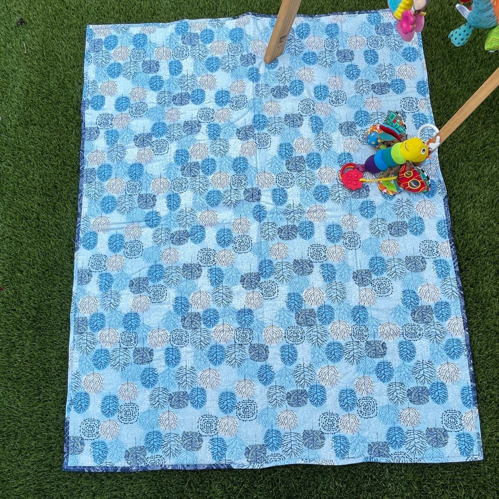 Handmade Baby Play Mat Quilt — 100% Organic Cotton | Reversible | Blue Tones