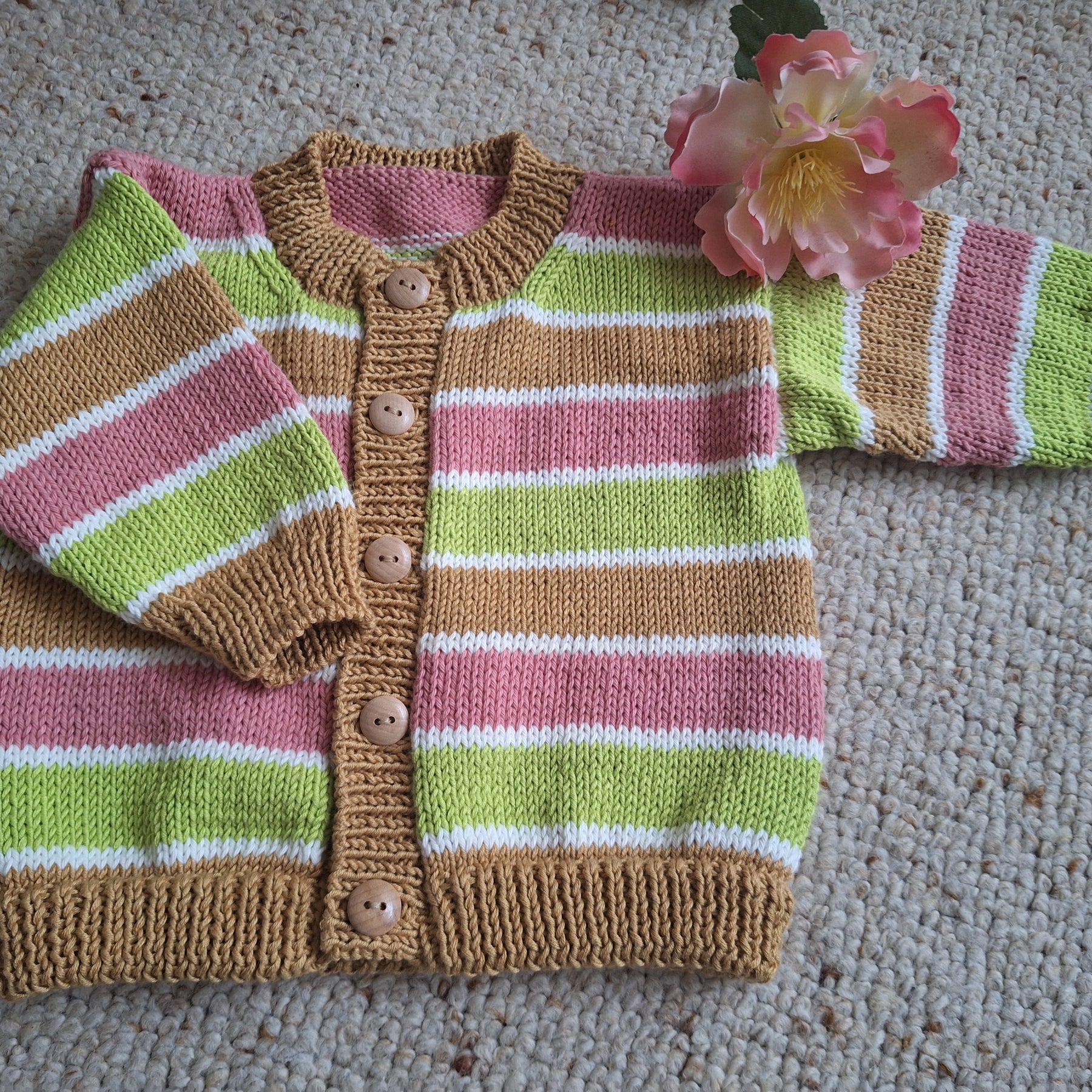 Baby Cardi Handknitted. Contemporary shape & colours - Sz 6-12 mths