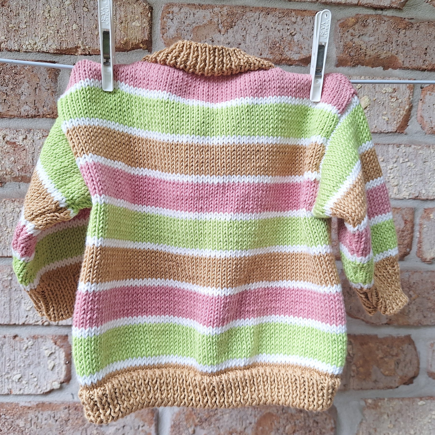 Baby Cardi Handknitted. Contemporary shape & colours - Sz 6-12 mths