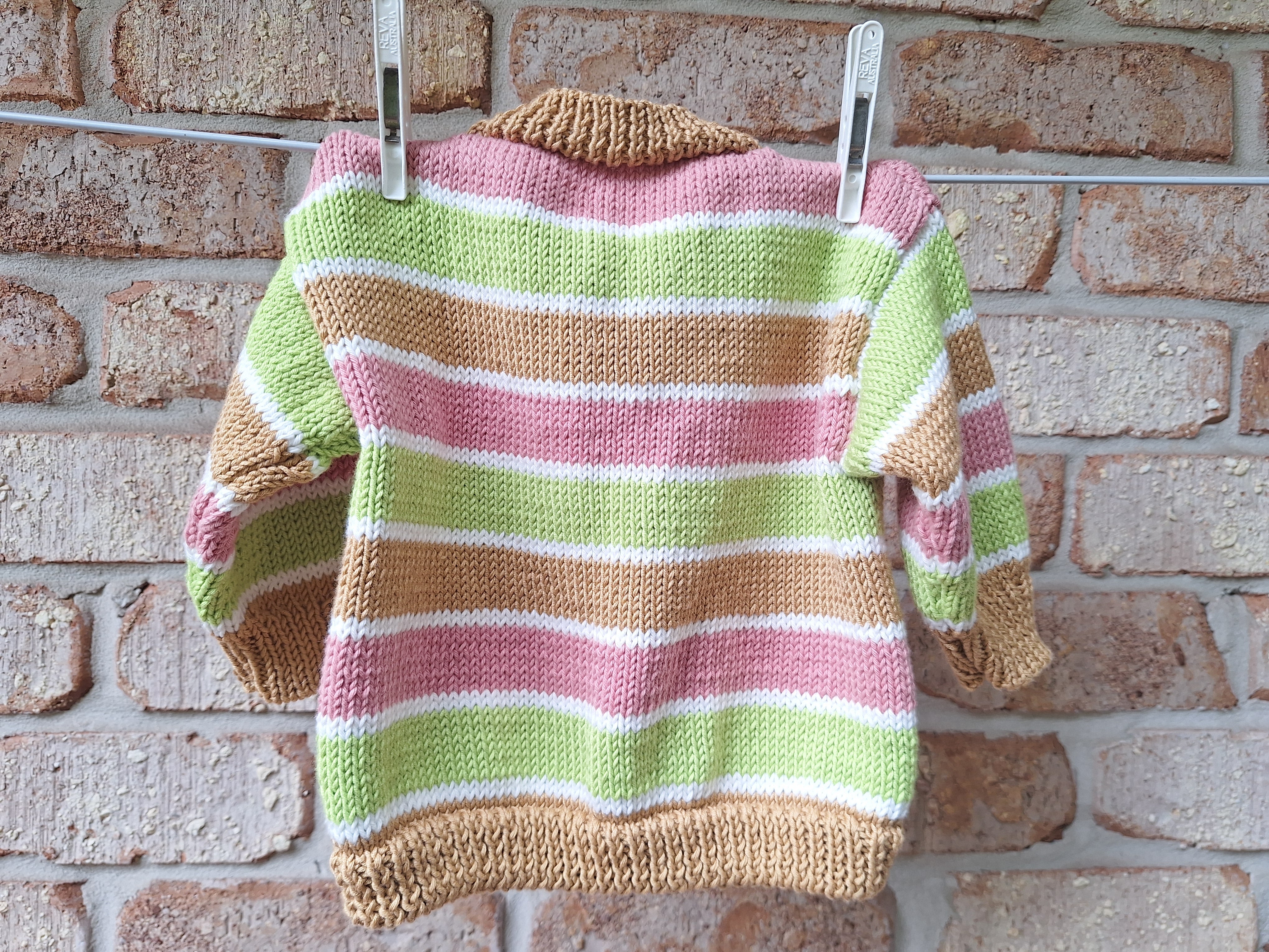 Baby Cardi Handknitted. Contemporary shape & colours - Sz 6-12 mths