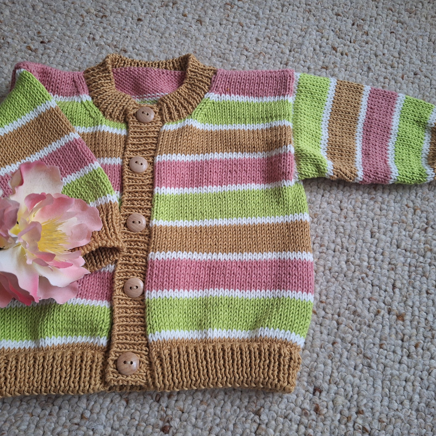 Baby Cardi Handknitted. Contemporary shape & colours - Sz 6-12 mths