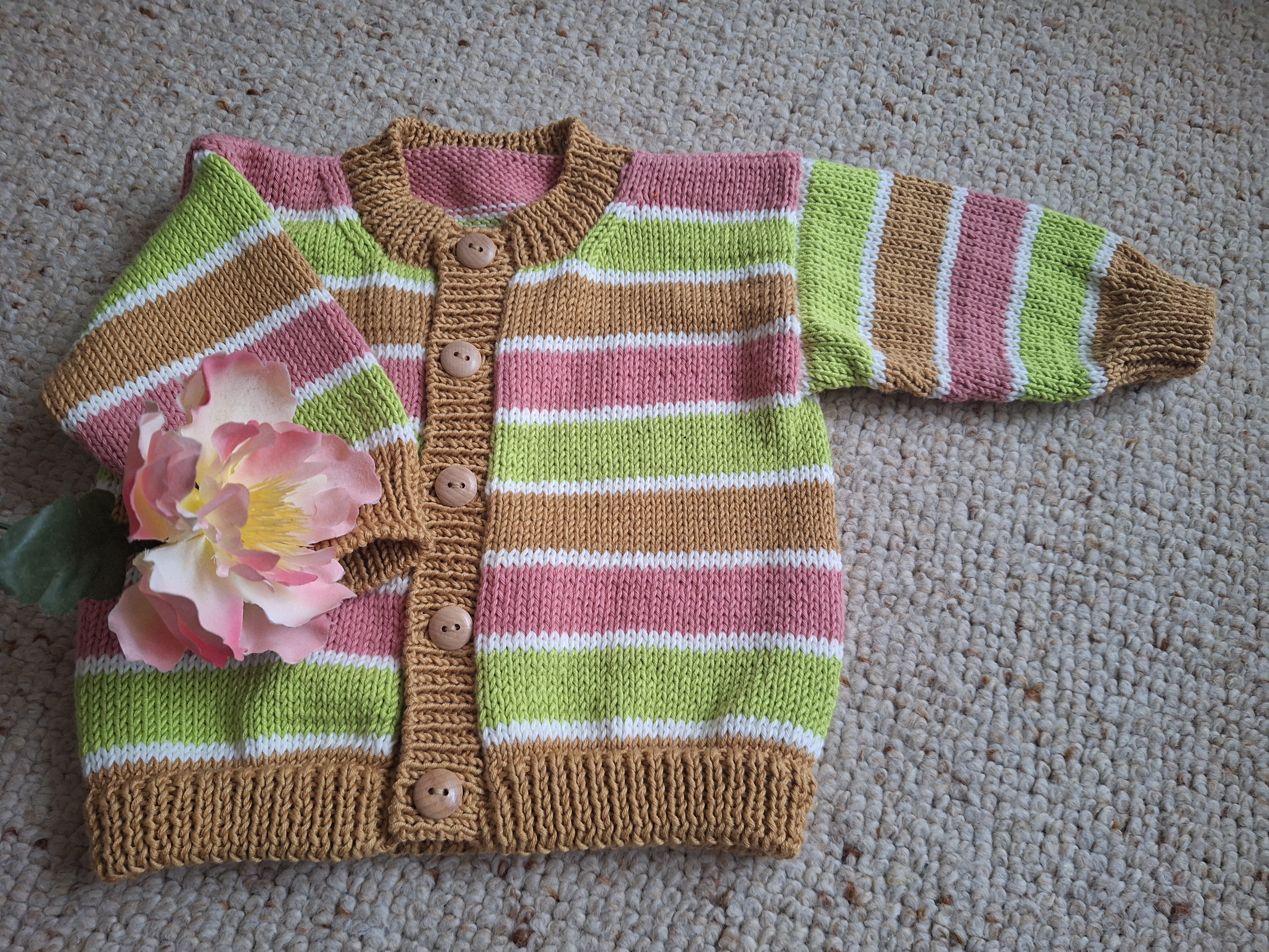 Baby Cardi Handknitted. Contemporary shape & colours - Sz 6-12 mths