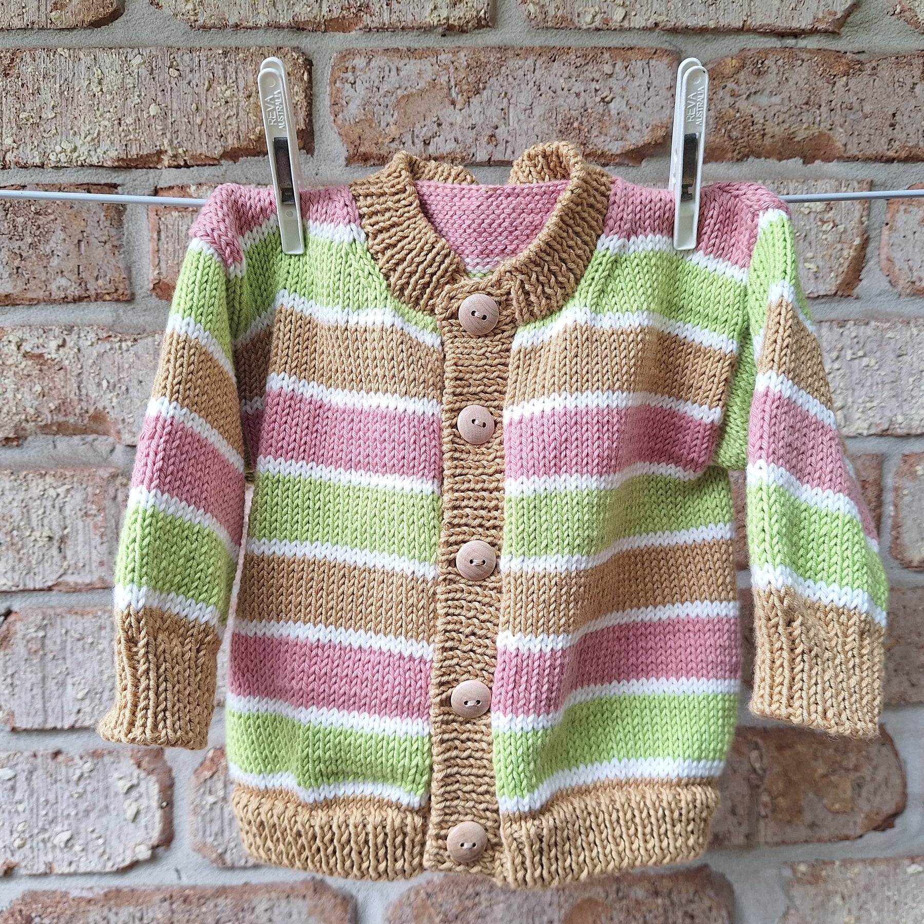 Baby Cardi Handknitted. Contemporary shape & colours - Sz 6-12 mths